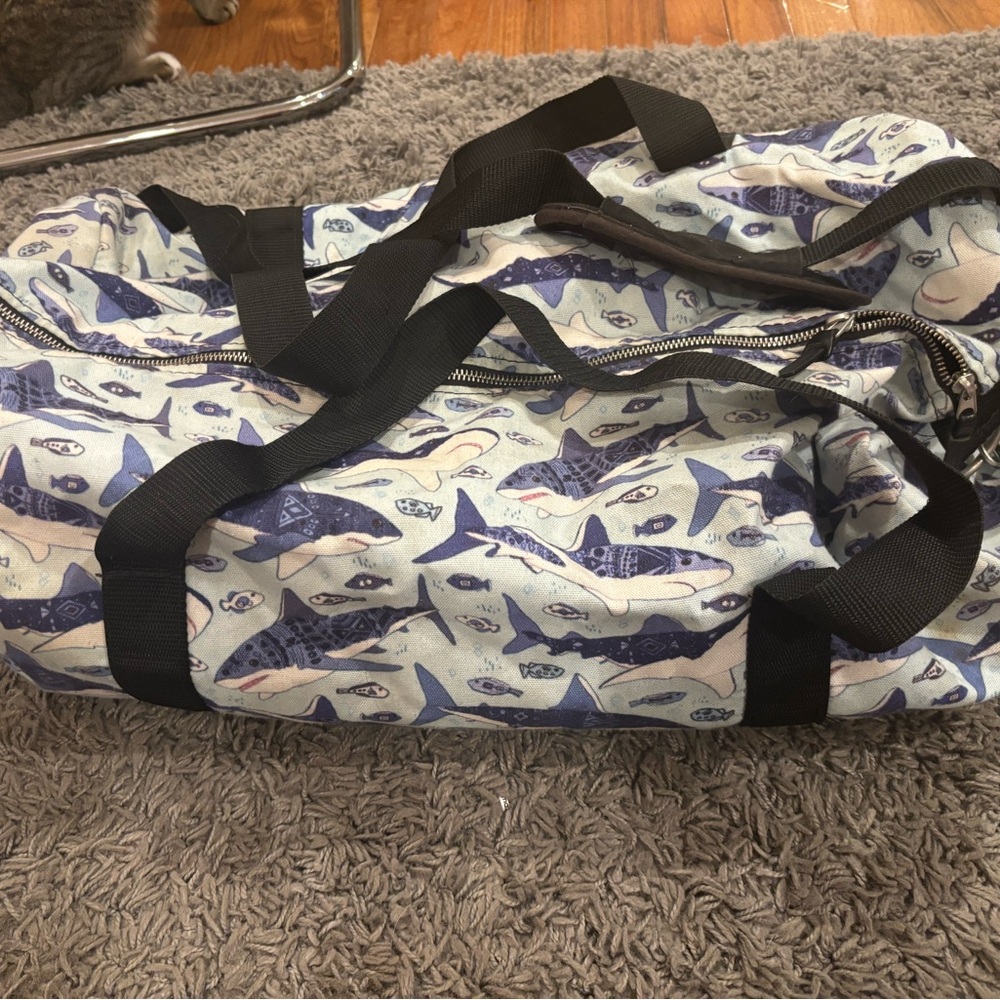 Society 6 Blue Shark Pattern Duffle Bag